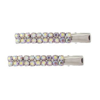Karen Marie - Austrian Crystal Jeweled Bar Clips - White AB - 2 Clips